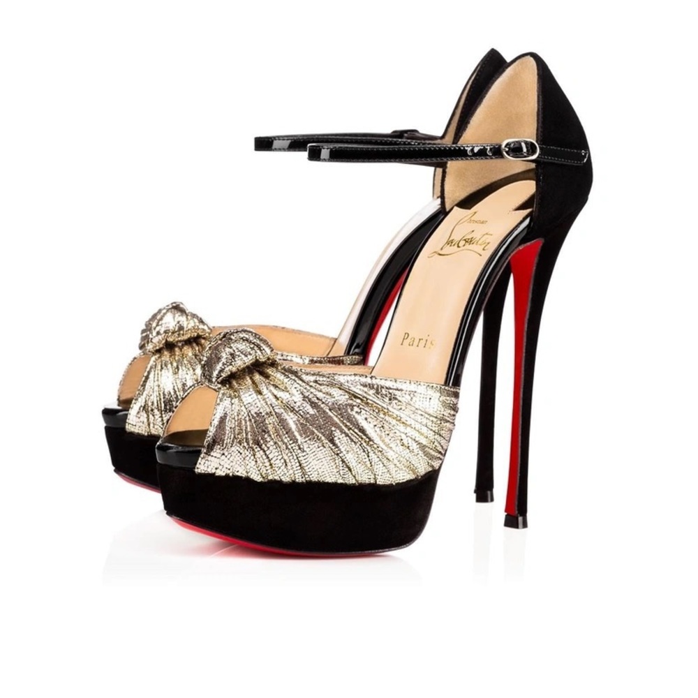 Christian Louboutin Black and Gold Platform Mary Jane Pumps